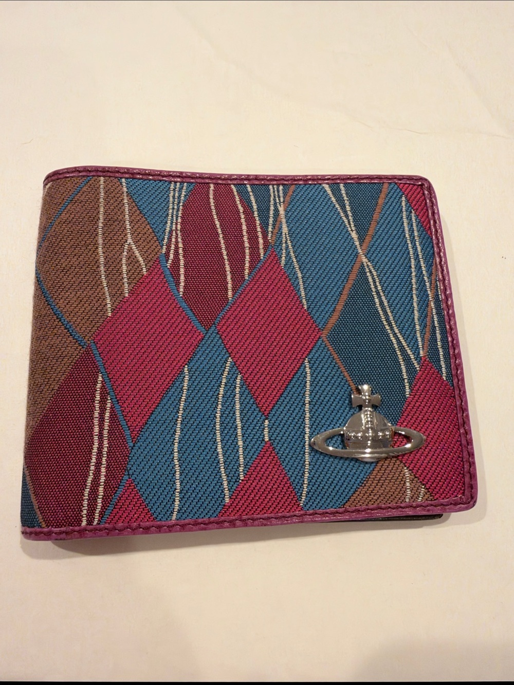 Vivienne Westwood Pink and Blue Patterned Bi-Fold Wallet